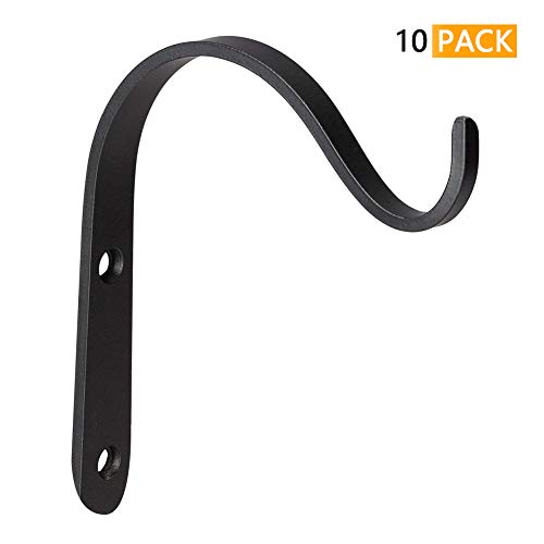 10 pcs Wall Mounted Bracket Iron Hooks - Metal Decorative Hangers for Hanging Lantern Planter Bird Feeders Coat Indoor Outdoor Rustic Home Decor, Screws Included(Black)