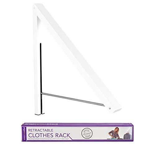 Stock Your Home Folding Clothes Hanger Wall Mounted Retractable Clothes Rack, Aluminum, Easy Installation - White 1 Pack