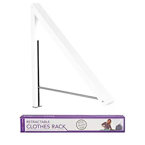 Stock Your Home Folding Clothes Hanger Wall Mounted Retractable Clothes Rack, Aluminum, Easy Installation - White 1 Pack