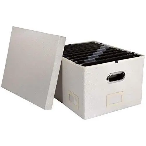 Decorative Fabric Hanging File Folder Boxes - Storage Organizer with Intelligent Rail System Fits Legal & Letter (Natural Linen, 1 Pack) Decorative Fabric Hanging File Folder Boxes - Storage Organizer with Intelligent Rail System Fits Legal & Letter (Natural Linen, 1 Pack)