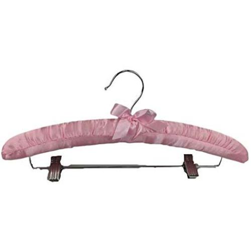 Pink Satin Padded Combination Hangers (with Bar and Non-Abrasive Clips) (Set of 25)