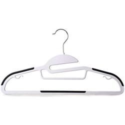 Popular Design Products 50 pc Premium Quality Easy-On Clothes Hangers - White with Black Non-Slip Pads - Space Saving Thin Profile - for Shirts, Pants, Blouses, Scarves ? Strong Enough for Coats