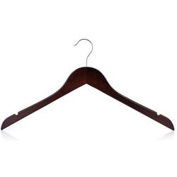 HANGERWORLD 20 Mahogany 17.7inch Wooden Notched Coat Clothes Garment Top Hangers Metal Swivel Hook