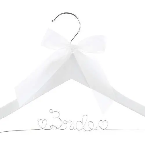 Ella Celebration Bride to Be Wedding Dress Hanger Wooden and Wire Bridal Hangers for Brides (White with Silver Wire)
