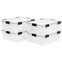 IRIS USA 41-Quart Stackable Plastic WEATHERTIGHT Clear Storage Boxes with Reinforced Lid, 8 Pack