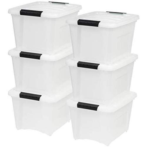 IRIS USA, Inc TB-17 19 Quart Stack & Pull Box, Multi-purpose Storage Bin, 6 Pack, Pearl