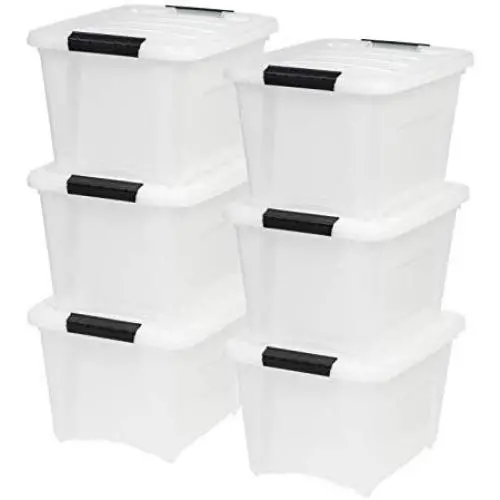 IRIS USA, Inc TB-17 19 Quart Stack & Pull Box, Multi-purpose Storage Bin, 6 Pack, Pearl