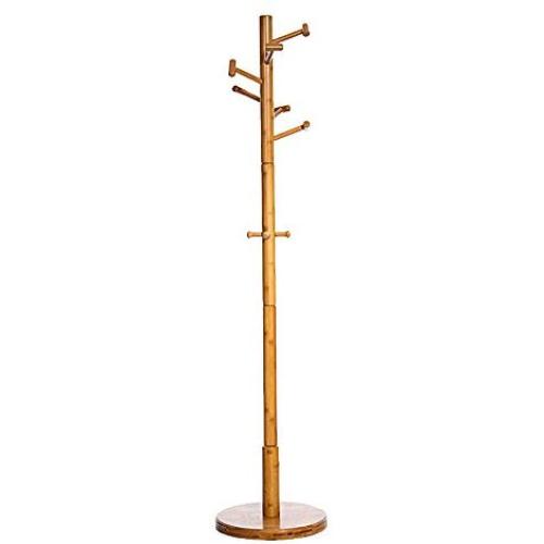 COAT RACK ZHIRONG Hangers Floor-Standing Bamboo Bedroom Clothes Rack 9 Hooks Bag Rack Hat Holder Scarf Rack Corner (Color : A)