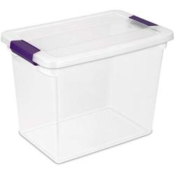 Sterilite 17631706 27 Quart/26 Liter ClearView Latch Box, Clear with Sweet Plum Latches, 6-Pack