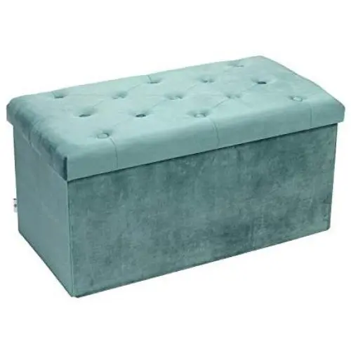 B FSOBEIIALEO Folding Storage Ottoman, Long Shoes Bench, Flannelette Footrest Stool Seat 31.5&quotx15.7&quotx15.7" (Teal, Large)