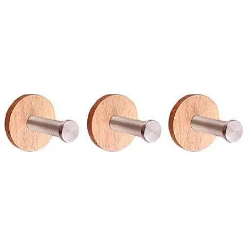 Wood Wall Mounted Clothes Hanger Single Robe Hat Towel Hooks Rack with Stainless Steel Hook 3" for Kitchen Bath Bedroom - 3 Pack Wood Wall Mounted Clothes Hanger Single Robe Hat Towel Hooks Rack with Stainless Steel Hook 3" for Kitchen Bath Bedroom - 3 Pack