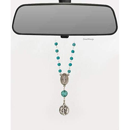 Rosary, Rear View mirror Hangers, St. Christopher,Car Crucifix,communion favors,Auto Rosary,easy hang,First Communion Gift,Confirmation Gift