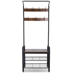 YXZQ Shelf, Coat Hat Rack,3 Tier Free Standing Hall Hat Clothes Hanger Heavy Duty Shoe Bench Storage with 7 Hooks for Hallway Living Room Bedroom Office Brown,182x34x72cm