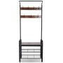 YXZQ Shelf, Coat Hat Rack,3 Tier Free Standing Hall Hat Clothes Hanger Heavy Duty Shoe Bench Storage with 7 Hooks for Hallway Living Room Bedroom Office Brown,182x34x72cm