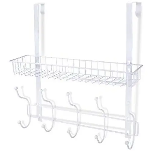 Coat Rack, MILIJIA Over The Door Hanger with Mesh Basket, Detachable Storage Shelf for Towels, Hats, Handbags, Coats (White) Coat Rack, MILIJIA Over The Door Hanger with Mesh Basket, Detachable Storage Shelf for Towels, Hats, Handbags, Coats (White)