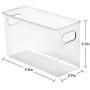 MoMA Kitchen Plastic Storage Organizer Bins (4 Packs) with Handles, Clear Container for Pantry, Cabinets, Shelves, Refrigerator, Freezer - 10" x 4" x 6" Deep - Food Safe, BPA Free