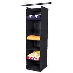 MAX Houser 6 Tier Shelf Hanging Closet Organizer, Cloth Hanging Shelf with 2 Sturdy Hooks,for Storage,Foldable (Black)