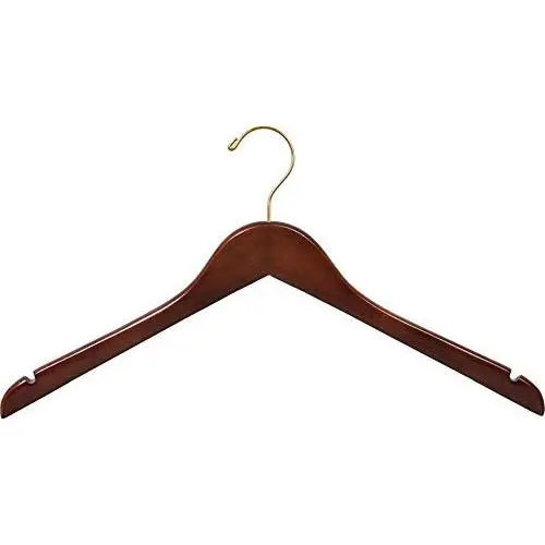 The Great American Hanger Company Wooden Top Hanger, Walnut Finish with Brass Hardware, Boxes of 50 The Great American Hanger Company Wooden Top Hanger, Walnut Finish with Brass Hardware, Boxes of 50