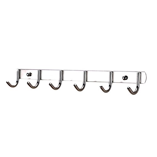 304 Stainless Steel Hook Rack，Wall Mounted Hanger，Rail Bar with 6 Hooks，for Coats Clothes Cap Hat Belt Key