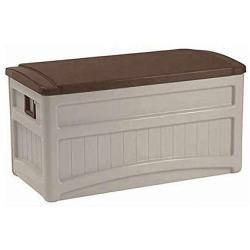 Suncast 73-Gallon Medium Deck Boxes - Lightweight Resin Indoor/Outdoor Storage Container and Seat for Patio Cushions and Gardening Tools - Store Items on Patio, Garage, Yard - Taupe