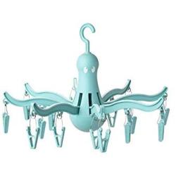 DODXIAOBEUL PRESSA 8-Claw Octopus Hanging Dryer 16 Clothes pegs, Simple to fold up and Put Away -Turquoise