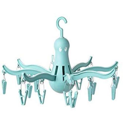DODXIAOBEUL PRESSA 8-Claw Octopus Hanging Dryer 16 Clothes pegs, Simple to fold up and Put Away -Turquoise