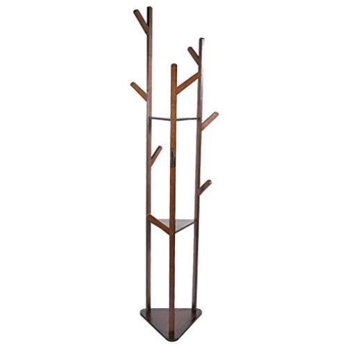 Coat Rack, Bamboo Tree Garment Clothes Coat Hat Hanger Stand 8 Hook Free Standing Multi-Layer Display Hall Tree Shelf for Home Bedroom Hallway(Dark Brown)