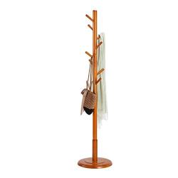 Coat Rack Standing, Solid Wood Coat Rack Floor Hanger Bedroom Clothes Rack, 8 Hooks, Disc Base (Color : Goose Yellow)