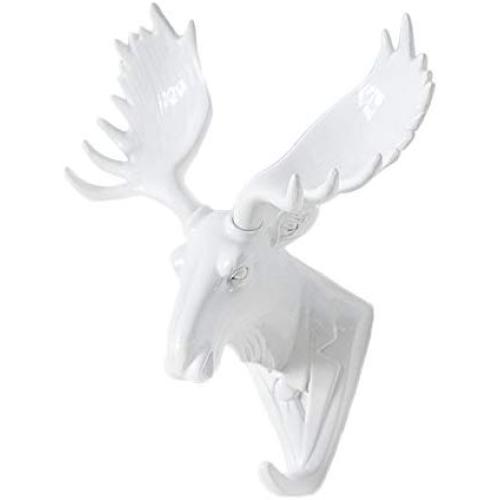 Zhi Jin 1Pc Novelty White Animals Head Hook Wall Adhesive Door Hanger Decor for Clothes Hat Mr.Elk