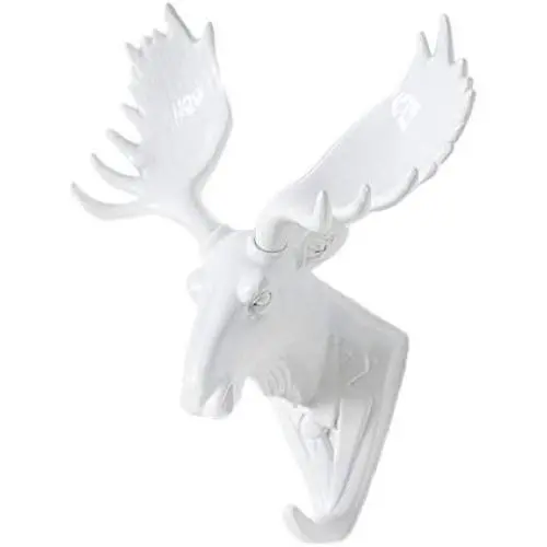 Zhi Jin 1Pc Novelty White Animals Head Hook Wall Adhesive Door Hanger Decor for Clothes Hat Mr.Elk