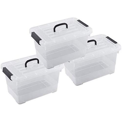 Livable Clear Plastic Storage Boxes with Black Handle, 11 Quart Storage Bin with Latch/Lid, 3 Pack