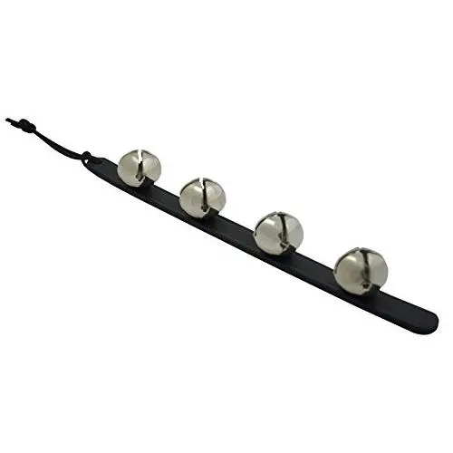 Hope Woodworking Door Hanging Bells ? Sleigh Bells Door Hanger ? Bells on Leather Strap ? Shopkeepers Bell Over The Door ? Jingle Bells for Christmas Décor (14" Black Leather Strip, 4 Silver Bells)