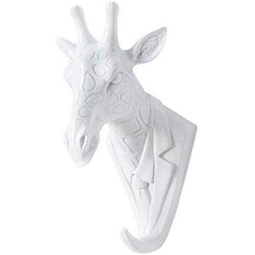 Zhi Jin 1Pc Novelty White Animals Head Hook Wall Adhesive Door Hanger Decor for Clothes Hat Mr.Giraffe