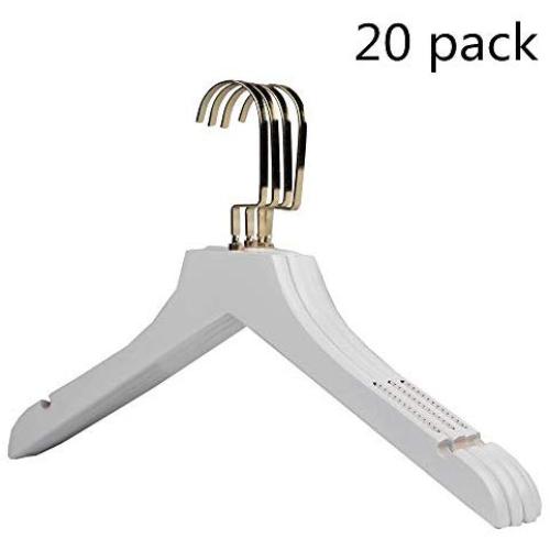 Iddefee Clothes Hanger Adult Hangers Non-Slip Wooden Collection for Everyday Standard Use Clothing Hangers Suit Clothes Hangers 20 Pack White for Home Pants Hangers (Color : White, Size : 38x24cm)