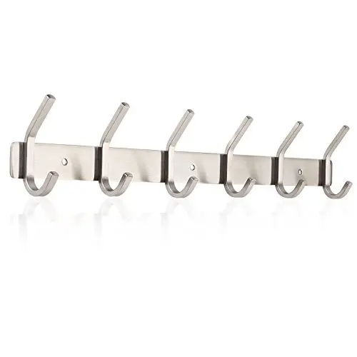 HOMFA Coat Hook Wall Mounted Stainless Steel Hook Rack with 6 Dual Hanger Hooks for Coats, Hats, Scarves, key HOMFA Coat Hook Wall Mounted Stainless Steel Hook Rack with 6 Dual Hanger Hooks for Coats, Hats, Scarves, key