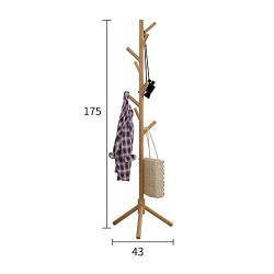 Coat Rack 8 Hooks Wooden Coat Rack Free Standing Entryway Natural Sturdy Wood Tree Coat Rack Stand Hanger Holder for Clothes/Scarves/Handbags for Office/Living Room/Bathroom (Khaki)