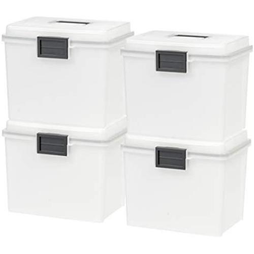 IRIS USA UCB-HFB Letter Size Portable Weathertight File Box, 4 Pack, Pearl