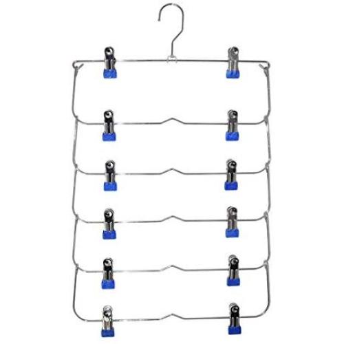 YUENA CARE 6 Tier Skirt Hanger Pants Hangers Space Saving Clothes Trousers Hanger with Adjustable Clips Blue YUENA CARE 6 Tier Skirt Hanger Pants Hangers Space Saving Clothes Trousers Hanger with Adjustable Clips Blue