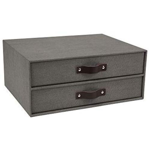 Bigso Birger 2-Drawer Canvas Fiberboard Easy Pull Handle Document Letter Box, 5.7 x 13 x 9.8 in, Grey