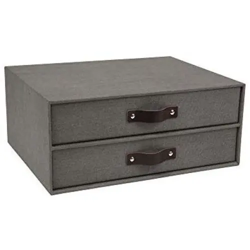 Bigso Birger 2-Drawer Canvas Fiberboard Easy Pull Handle Document Letter Box, 5.7 x 13 x 9.8 in, Grey Bigso Birger 2-Drawer Canvas Fiberboard Easy Pull Handle Document Letter Box, 5.7 x 13 x 9.8 in, Grey