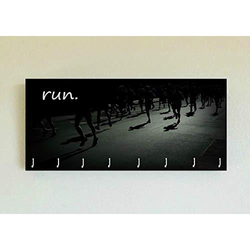 Race Medal Holder/Running Medal Hanger RUN with Race Silhouettes - Wood Wall Mounted Medal Organizer. CUSTOMIZATION Available