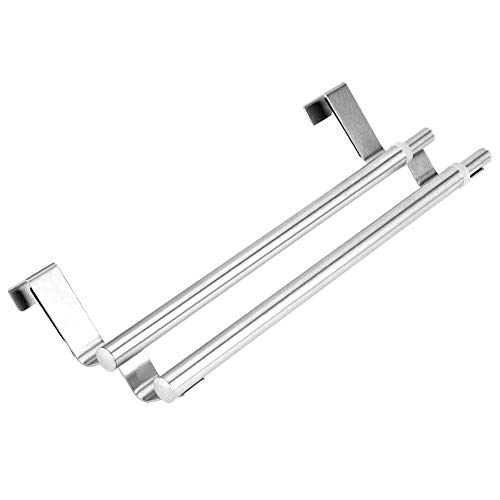 TOPINCN Towel Holder Double Layers Stainless Steel Telescopic Rack Hanger Organizer Door Cabinets Bathroom Kitchen Garage