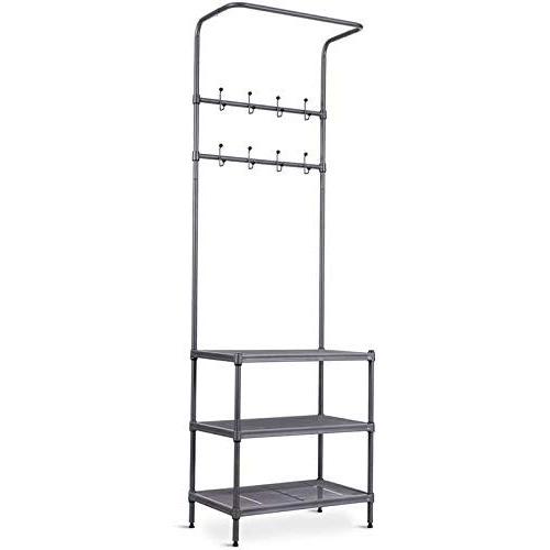 3 Tier Metal Storage Shelf 8 Hooks Hat Shoes Rack Coat Clothes Racks Hanger Stand HW58543