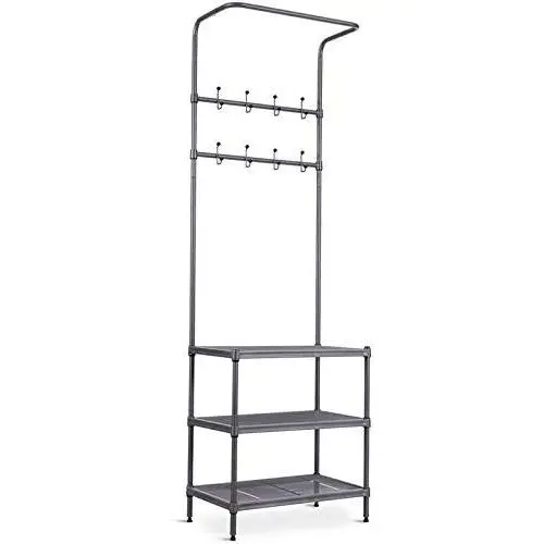 3 Tier Metal Storage Shelf 8 Hooks Hat Shoes Rack Coat Clothes Racks Hanger Stand HW58543 3 Tier Metal Storage Shelf 8 Hooks Hat Shoes Rack Coat Clothes Racks Hanger Stand HW58543