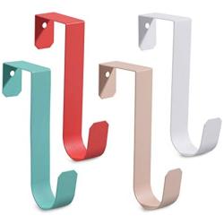 4 Pack Over The Door Hooks, Sturdy Metal Single Over Door Hooks, 4 Colors Door Hooks for Hanging, Towels, Clothes, Bathroom, Hold Up to 7Lbs (White, Orange, Apricot, Mint Green)