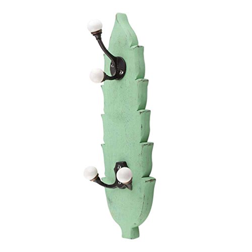 Indianshelf Handmade 1 Artistic Vintage Green Wooden Double Loop Rail Hooks Hangers/Wall Hooks for Keys
