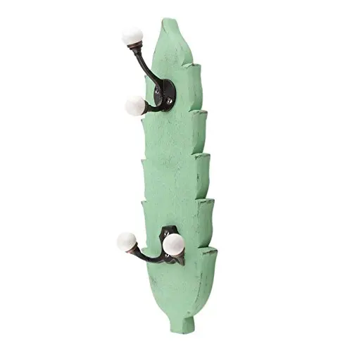 Indianshelf Handmade 1 Artistic Vintage Green Wooden Double Loop Rail Hooks Hangers/Wall Hooks for Keys