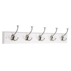 Liberty Hardware 129848 Hook Rail/Coat Rack with 5 Flared Tri Hooks, 27-Inch, White and Satin Nickel, Flat White and Satin Nickel