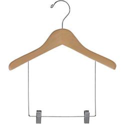 Childrens Wooden Display hanger with 6 inch Drop and Adjustable Clips, Contoured Hanger with Matte Natural Finish and Chrome Hook (Set of 12) by The Great American Hanger Company