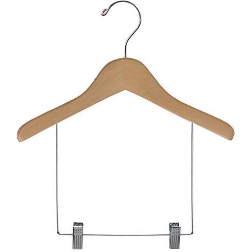 Childrens Wooden Display hanger with 6 inch Drop and Adjustable Clips, Contoured Hanger with Matte Natural Finish and Chrome Hook (Set of 12) by The Great American Hanger Company